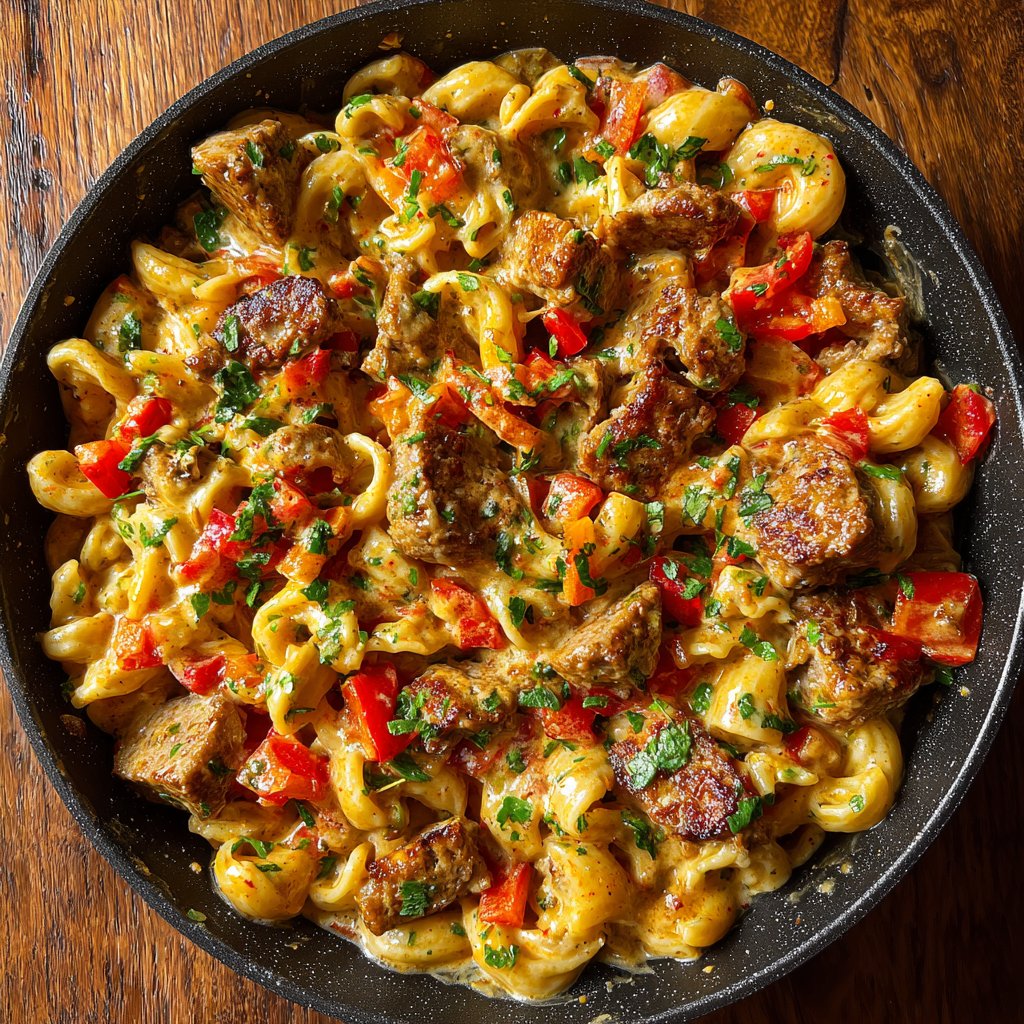 One Pot Creamy Cajun Sausage Pasta with Tomatoes