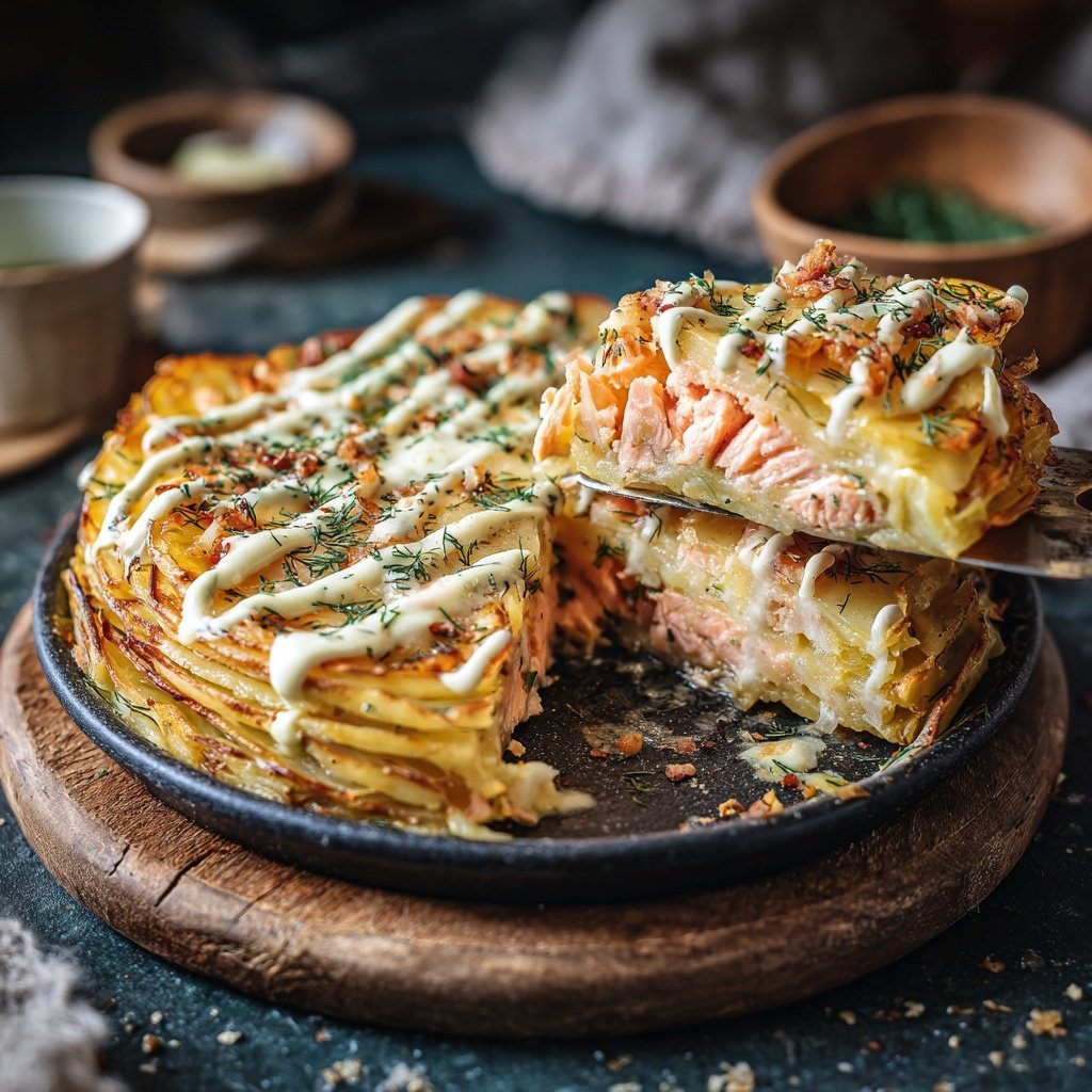 Crispy Potato and Salmon Layered Bake