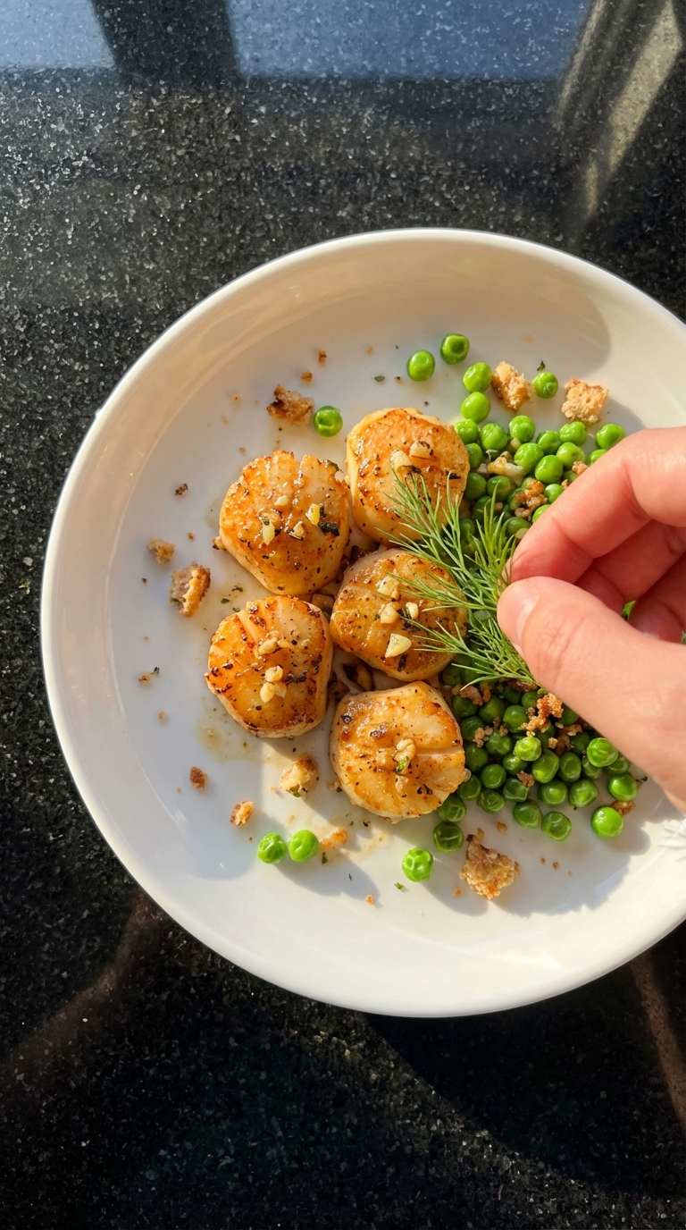 Garlic Herb Seared Scallops with Peas