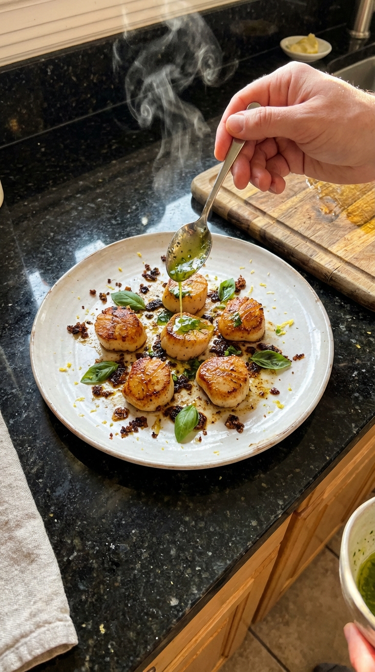Scallops with Lemon Basil Oil